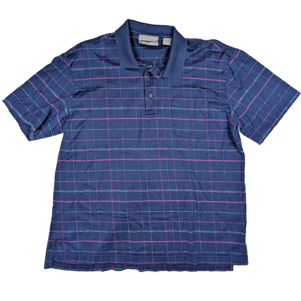 Daniel Cremieux Triple Mercerized Cotton Blue Pink Striped Polo Men's Large